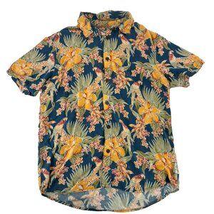 Margaritaville Hawaiian Shirt Mens Large Blue Floral Parrot Print Button Up